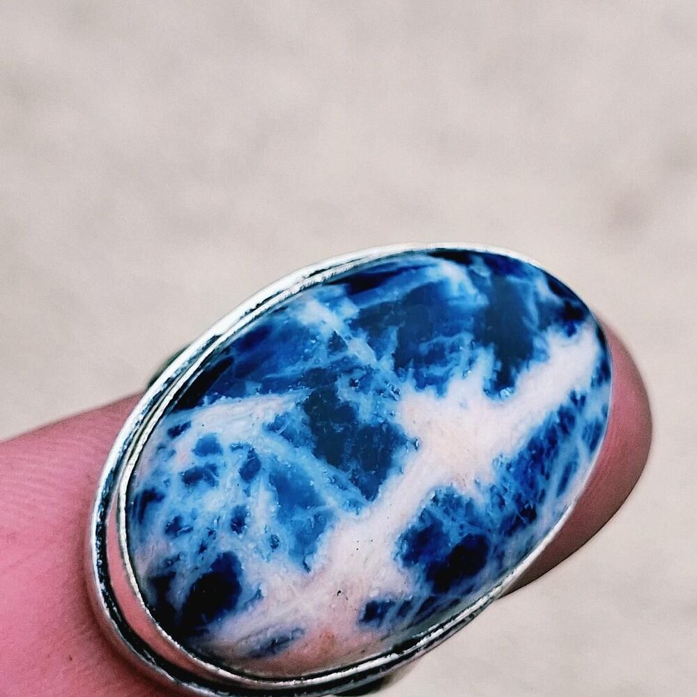 Artisan Boho Silver Plated Sodalite Gemstone Statement Ring